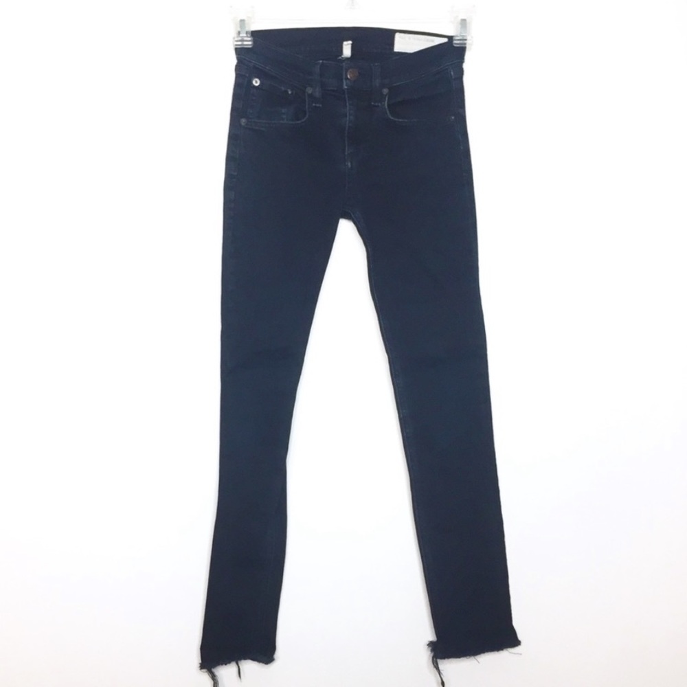 Rag & Bone High Rise Skinny Jeans Coal 24 Frayed